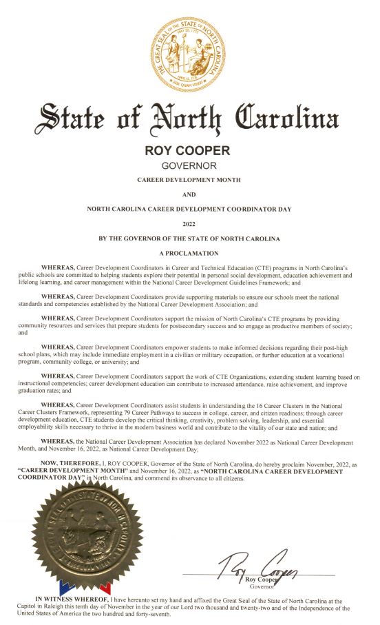 Governor's Proclamation of November as Career Development Month